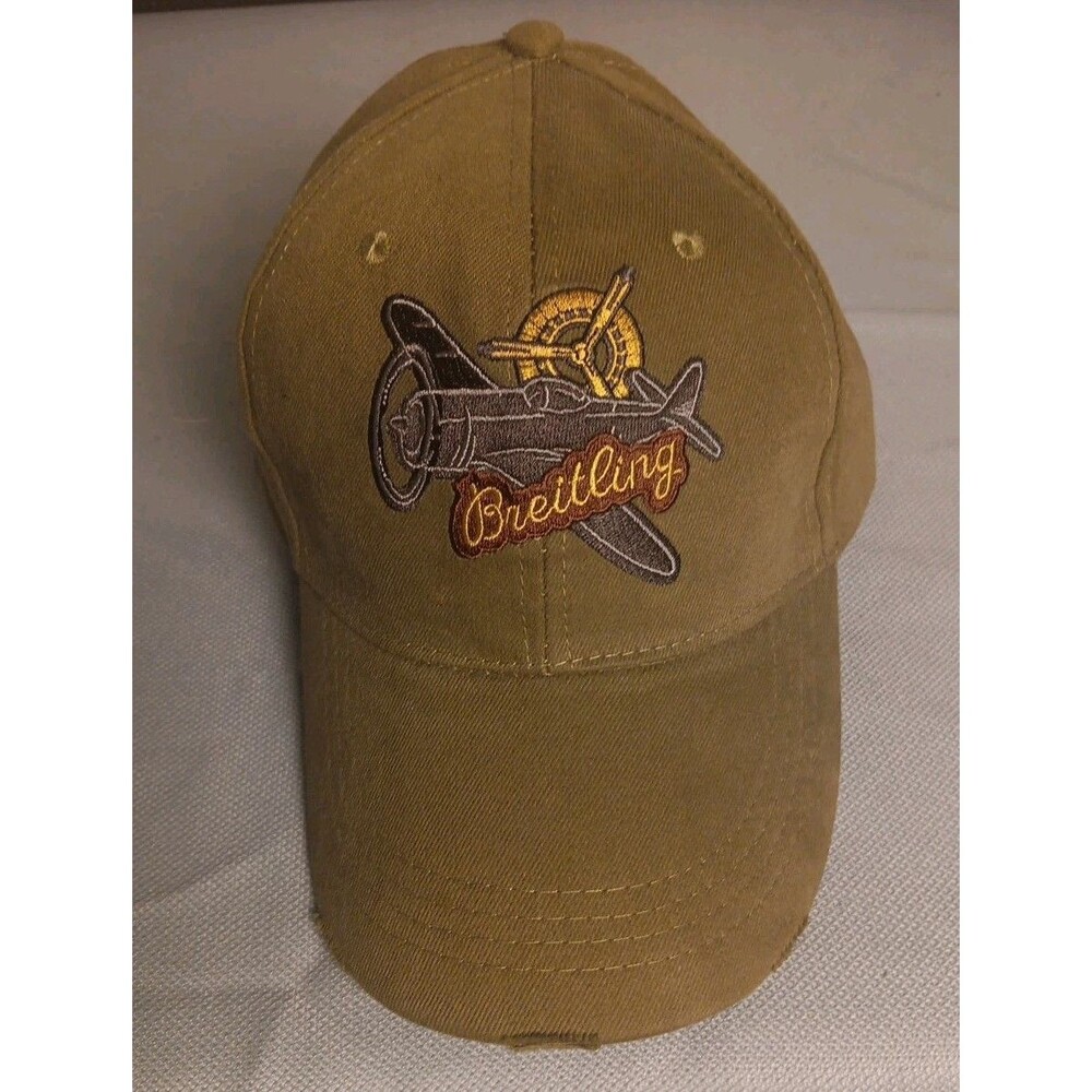 Breitling Watch Hat Cap Men Green Airplane Pilot Aviator Distressed Strap Back - Picture 2 of 11